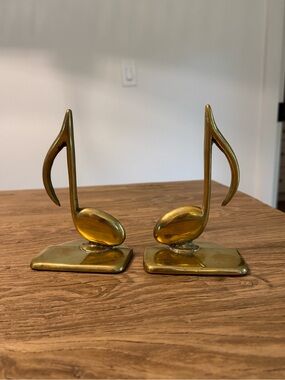 Vintage Brass Music Note Bookends Pair
